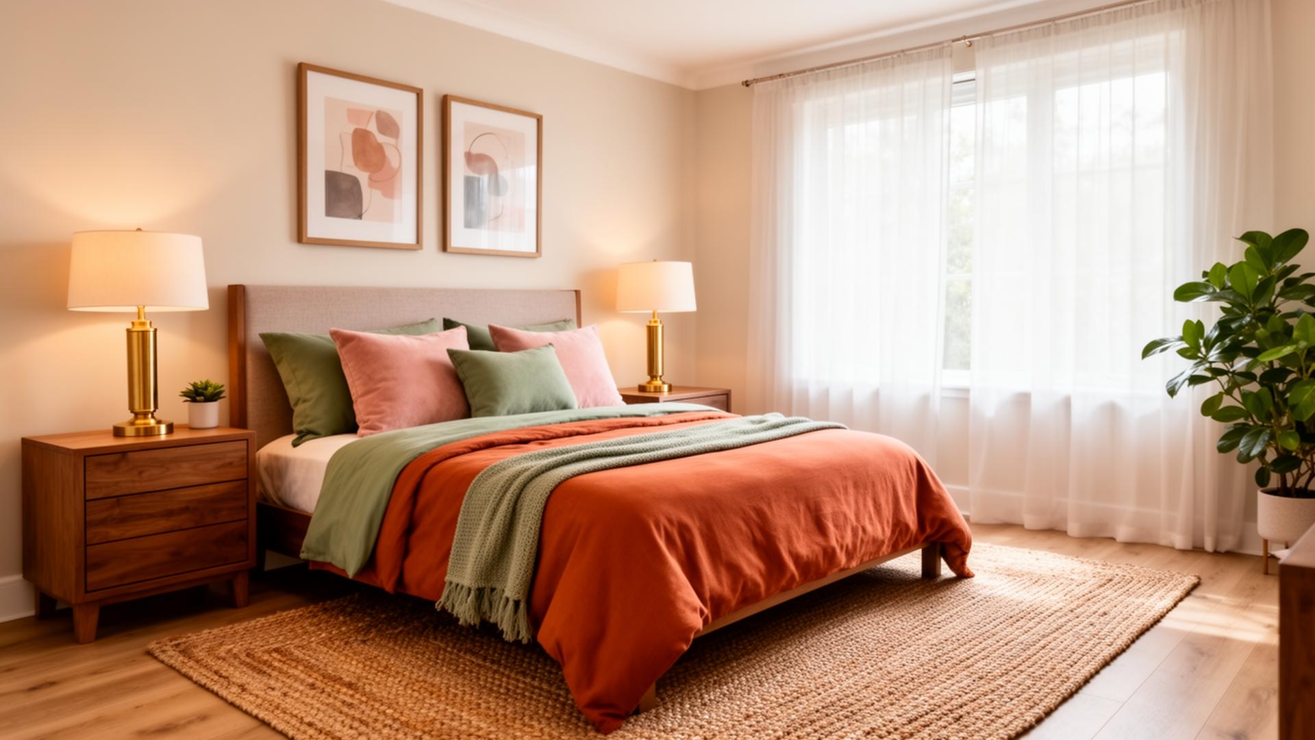Comfortable master bedroom with a queen bed and neutral linens